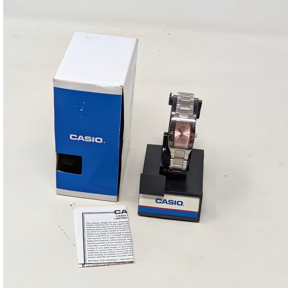 Casio LTP-1165A-4C Womens Rectangular Pink Dial Stainless Steel Analog Watch